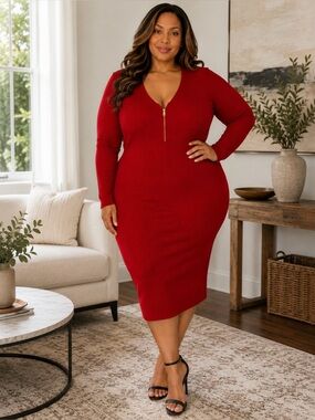 Ashley Stewart Vibrant Red Long Sleeve Dress